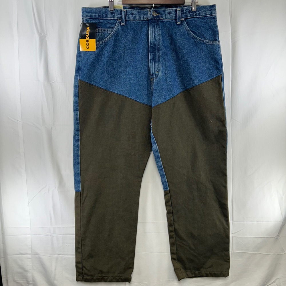 Wrangler ProGear Upland Pant Mens 40x30 Blue Denim Brown Cordura Brush Guard NEW